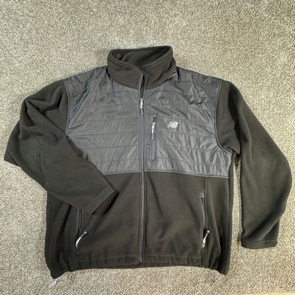 New Balance Mens Fleece Jacket XXL Black Full Zip Quilted Athletic